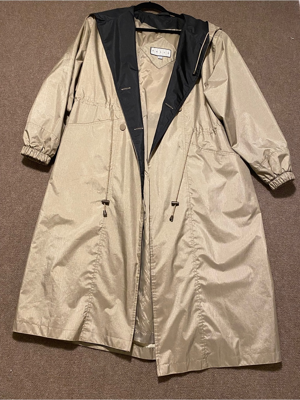 Vintage Otello Pelle Metallic Champagne Long Duster Trench Coat Sz 13/14